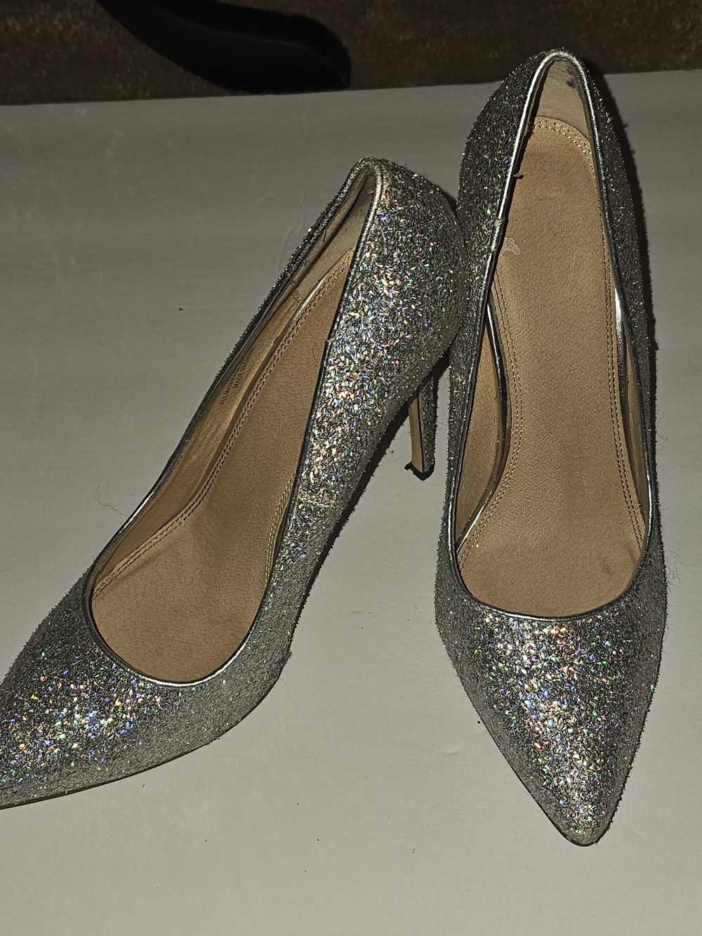 Women's Silver Glitter Pointed-Toe Stiletto Pumps Size 10